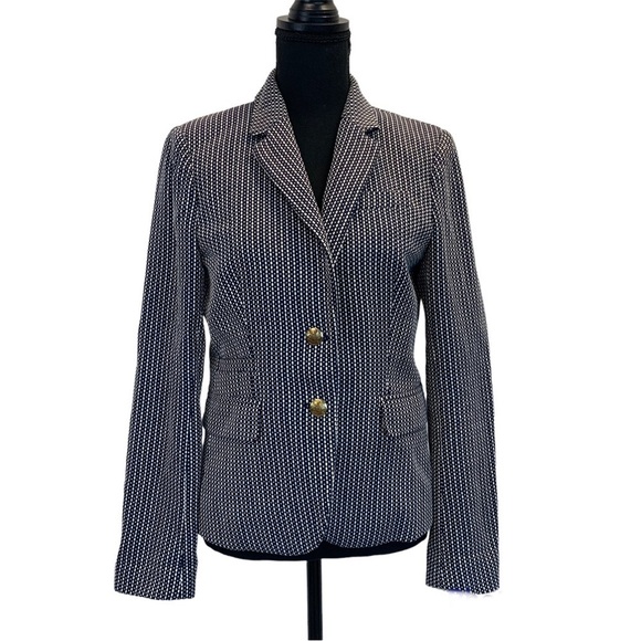 J. Crew navy white printed schoolboy blazer Sz 6 - Picture 1 of 14
